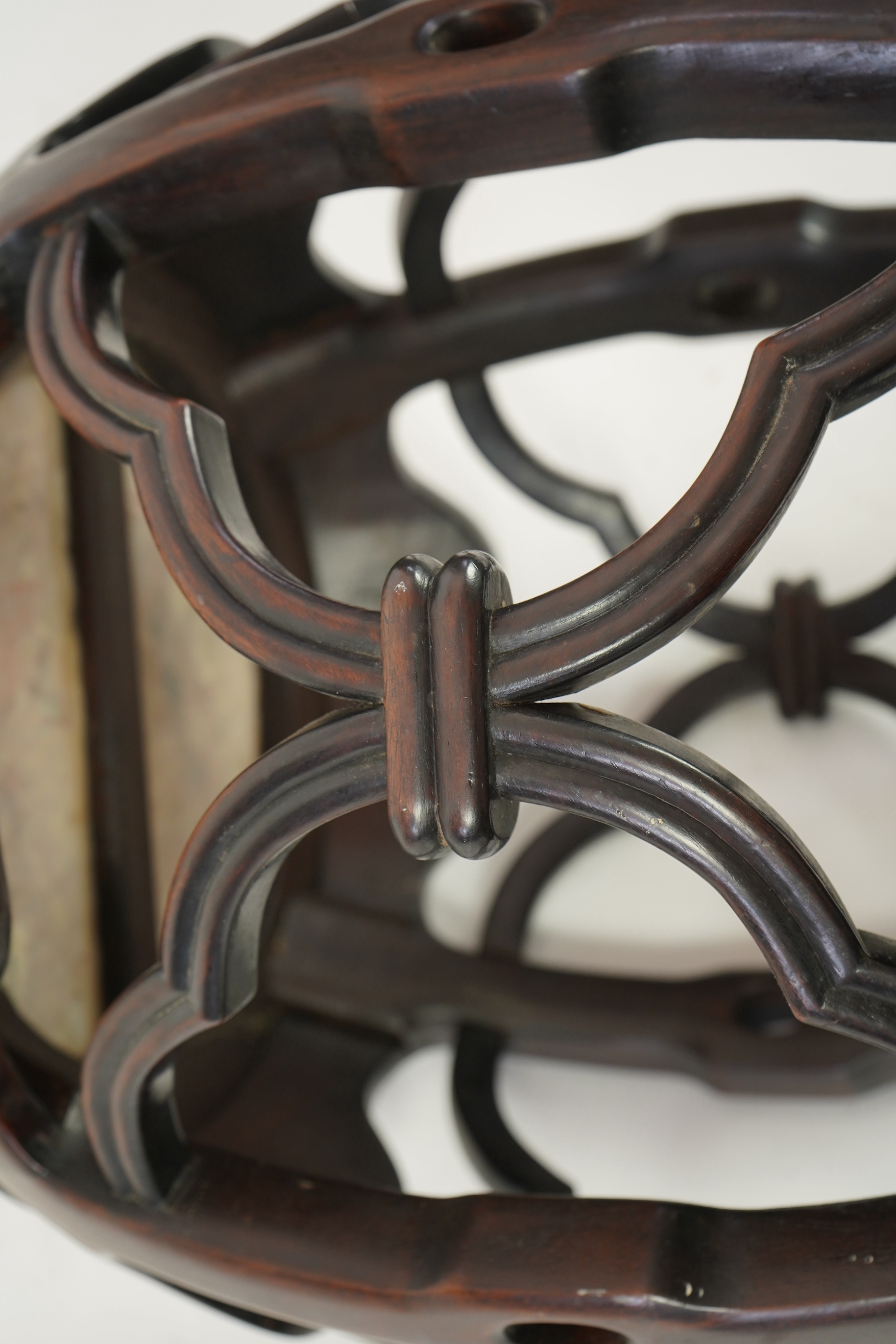 A Chinese hongmu and marble inset stool, 19th century